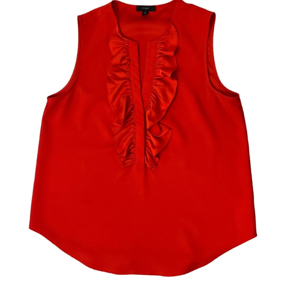 J. Crew Red Ruffled Bib Collar Blouse